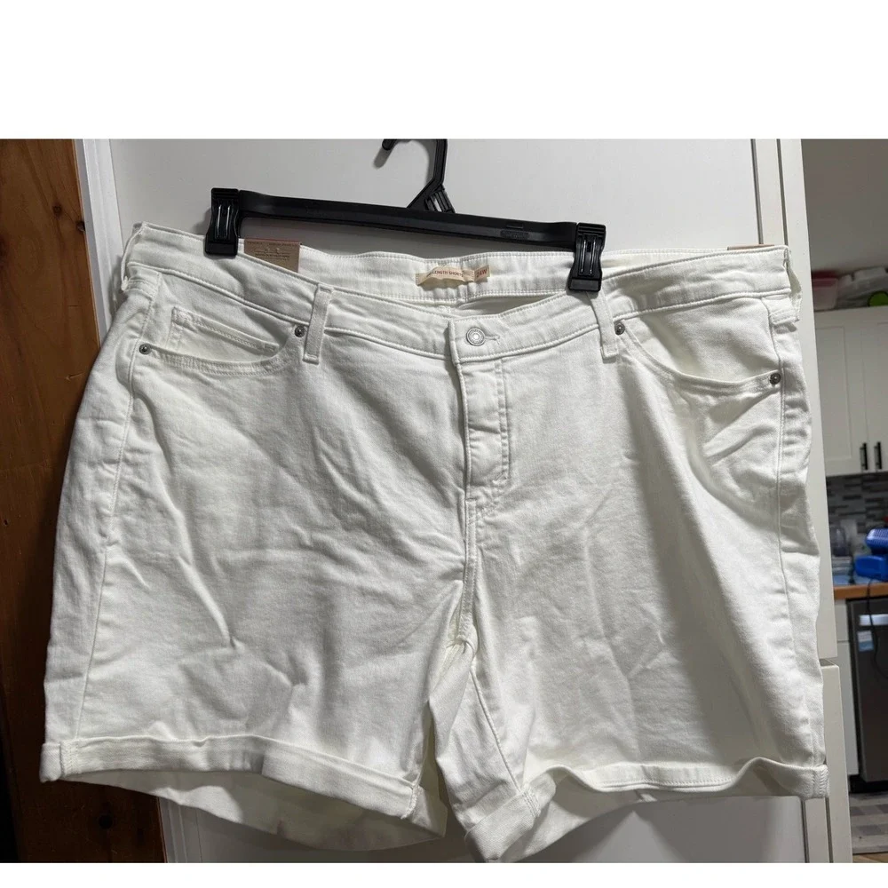Levis Womens Mid-Length Shorts White Denim Mid Rise 24W 236690035 NWT
